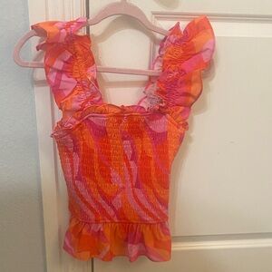 Vibrant Pink and Orange Smocked Top